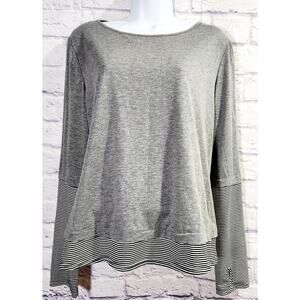 Gray Heathered Long Sleeves Layered Look Top Large Lightweight Soft Stretchy